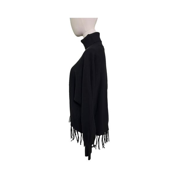 Carmen Marc Valvo Black Turtleneck Fringe Sweater L Viscose Blend Long Sleeve - Picture 3 of 6